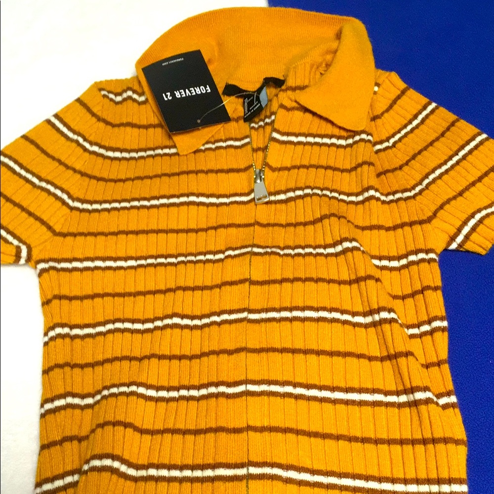 NWT ribbed zip up top Forever 21 polo striped